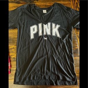 Pink V neck Tees Black and Gold